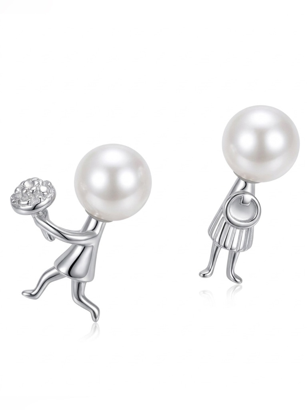 “Marry Me” Boy Flowers Girl Dress Silver Figures Pearl Heads Mismatch Tiny Studs - Picture 6 of 8